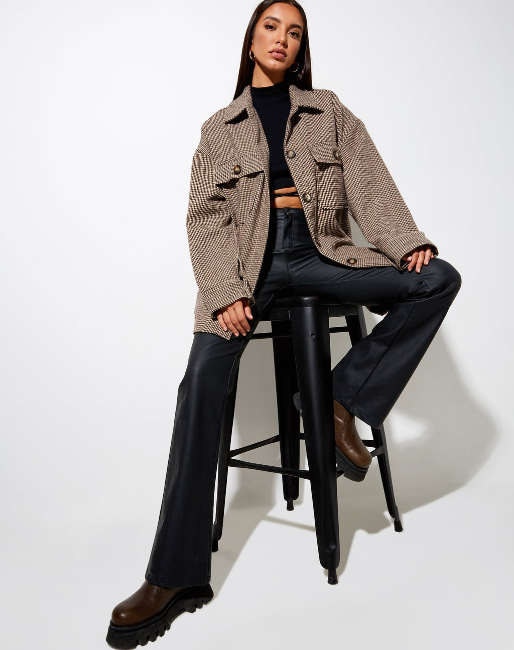 Camicia Marcel in pied-de-poule marrone