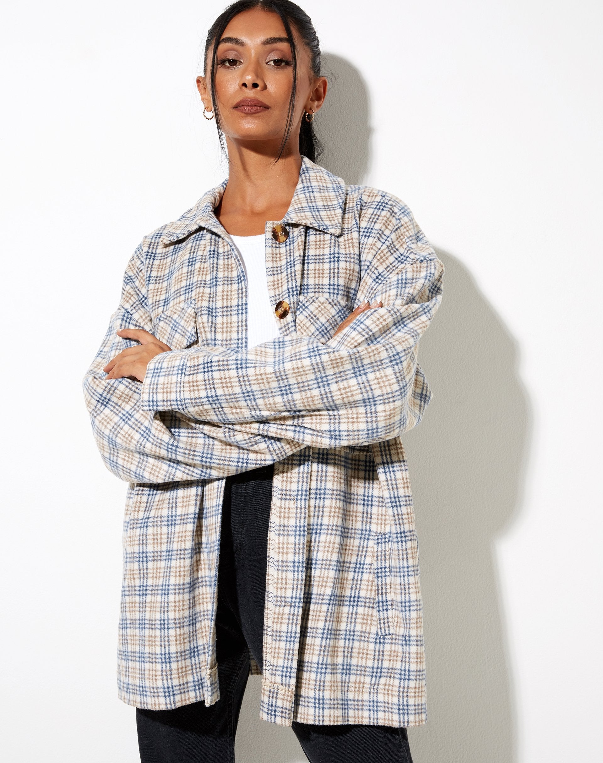 Immagine di Marcel Shirt in Small Check White Blue Tan