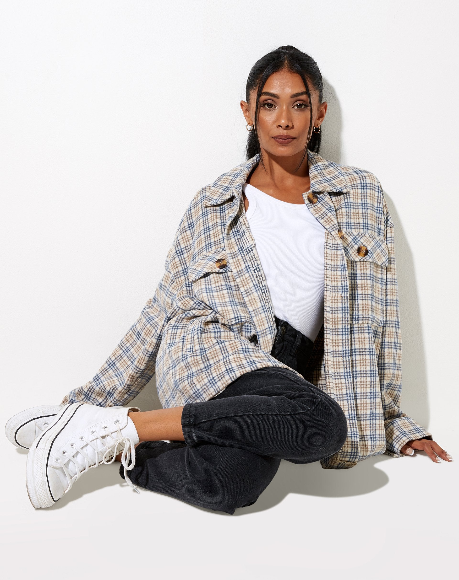 Immagine di Marcel Shirt in Small Check White Blue Tan