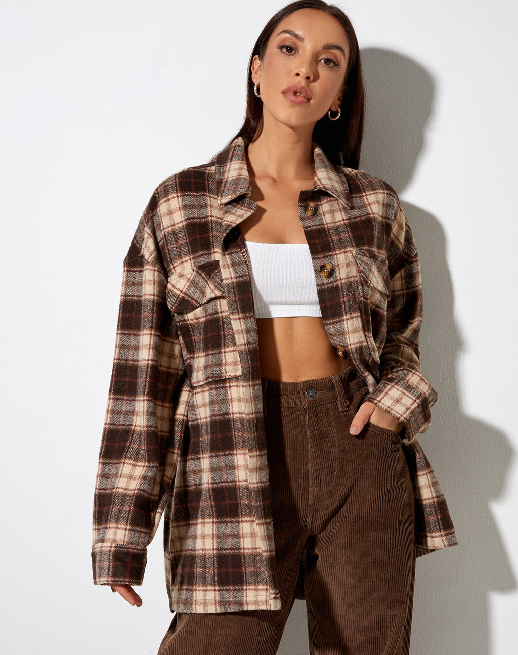 Camicia Marcella a quadri marrone e crema