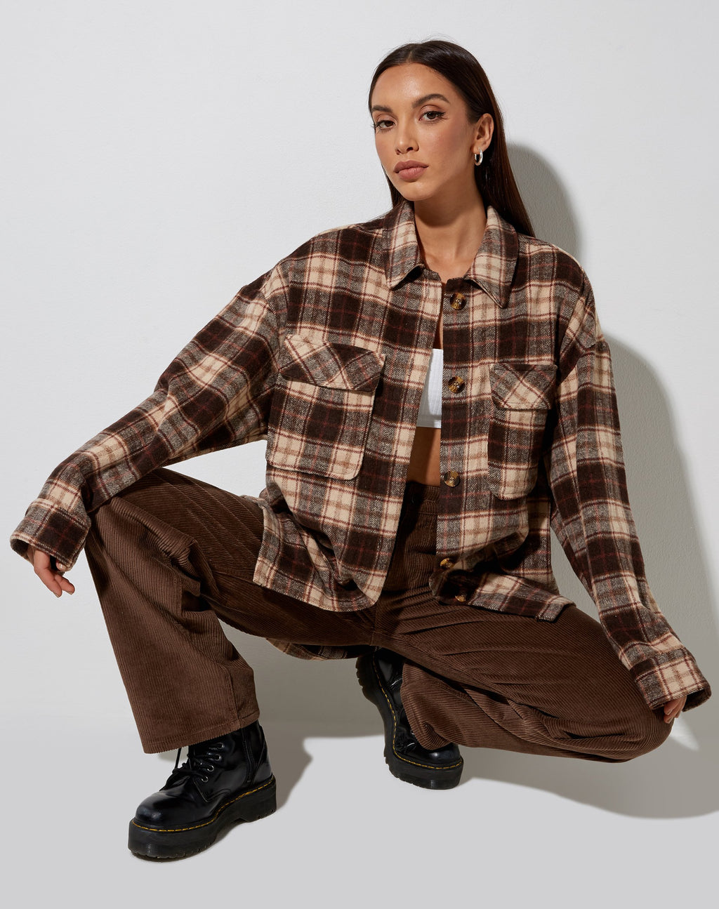 Camicia Marcella a quadri marrone e crema