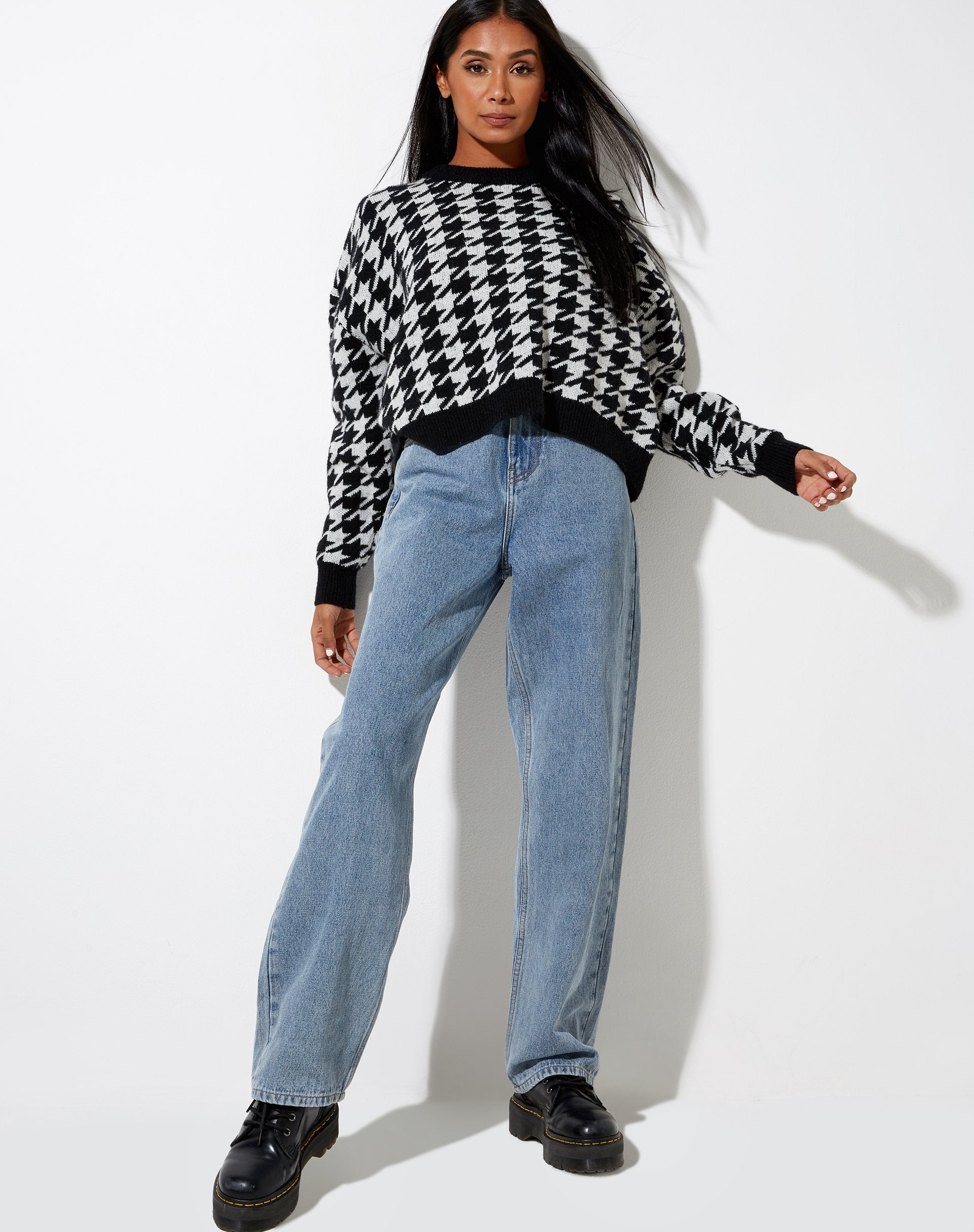 Immagine di Margo Jumper in maglia pied-de-poule nero e avorio