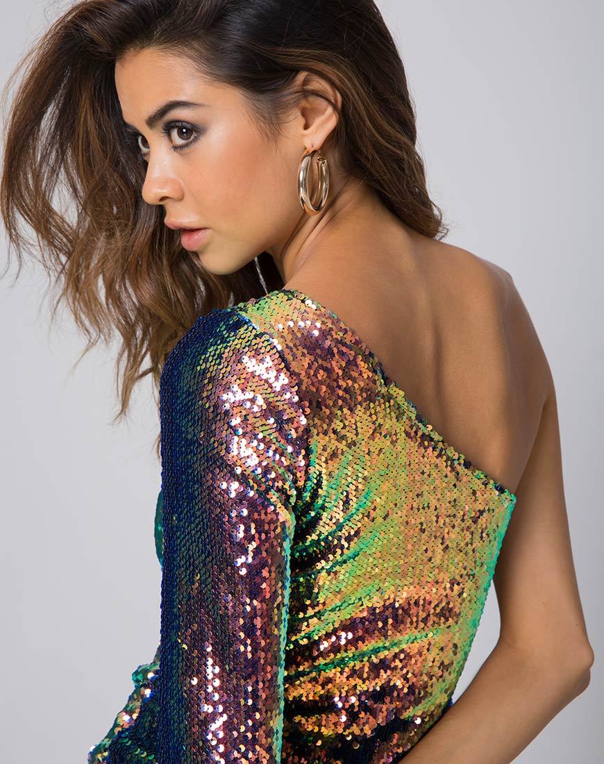 Maria - Vestito Bodycon in scaglie di pesce rosa petrolio