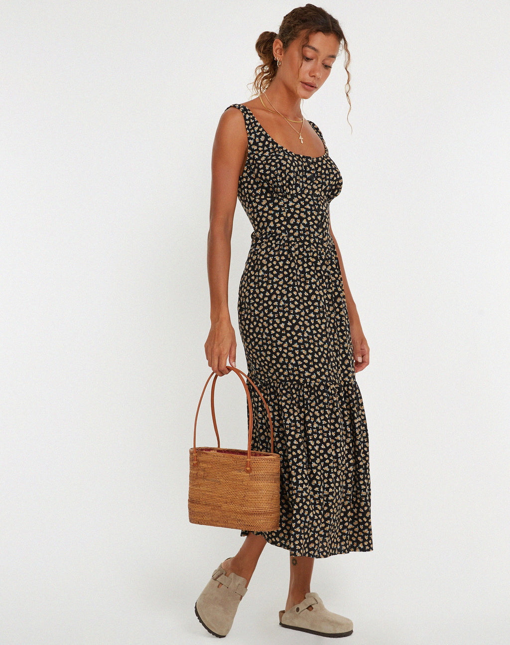 Maxi abito Marisol in bronzo floreale ditsy