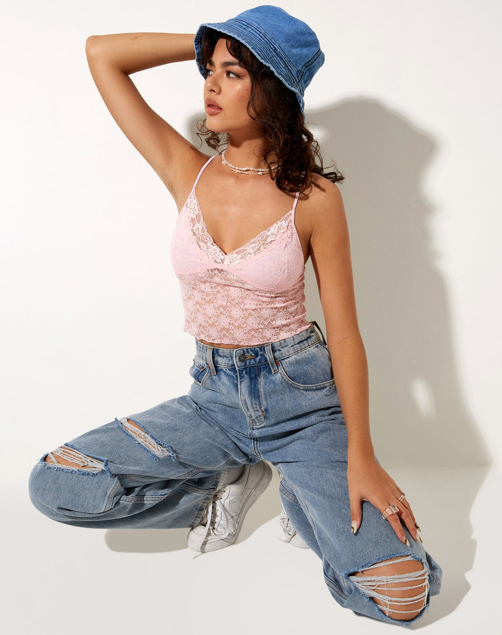 Mayrinda - Crop Top in pizzo rosa tenue