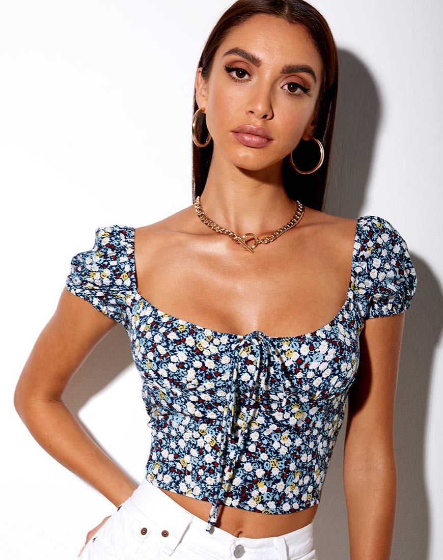 Immagine di Mazu Top in campo floreale Navy