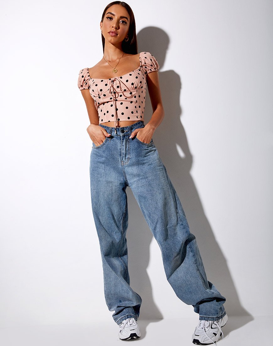 Immagine di Mazu Crop Top in New Polka Nude Nero