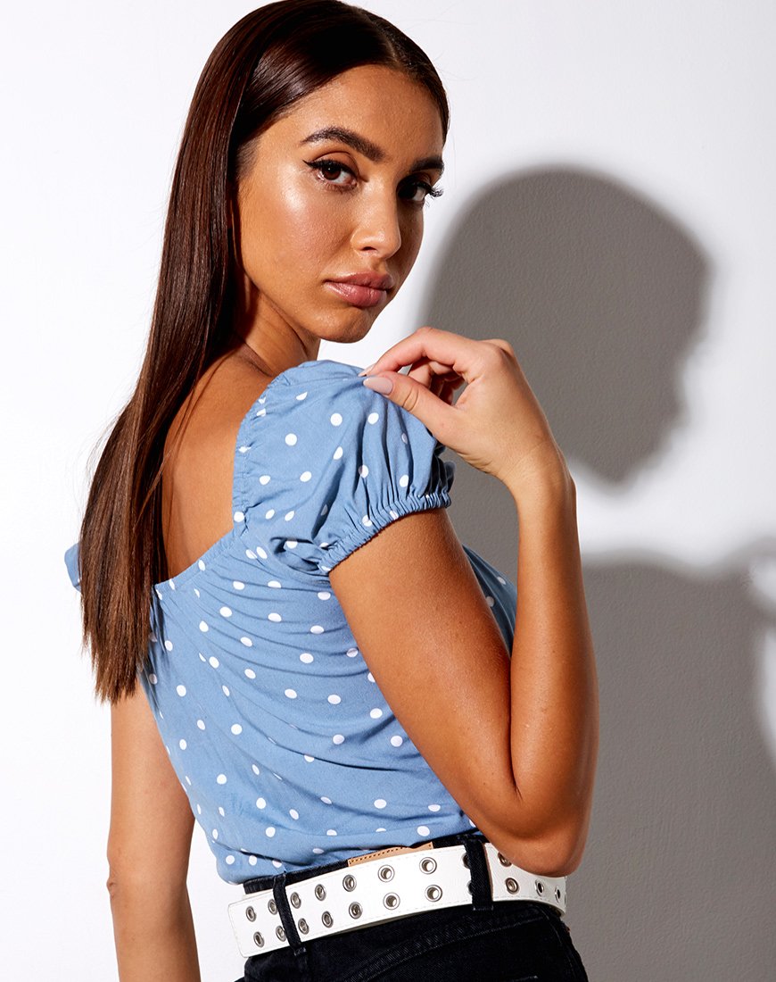 Immagine di Mazu Crop Top in Skater Polka Blu