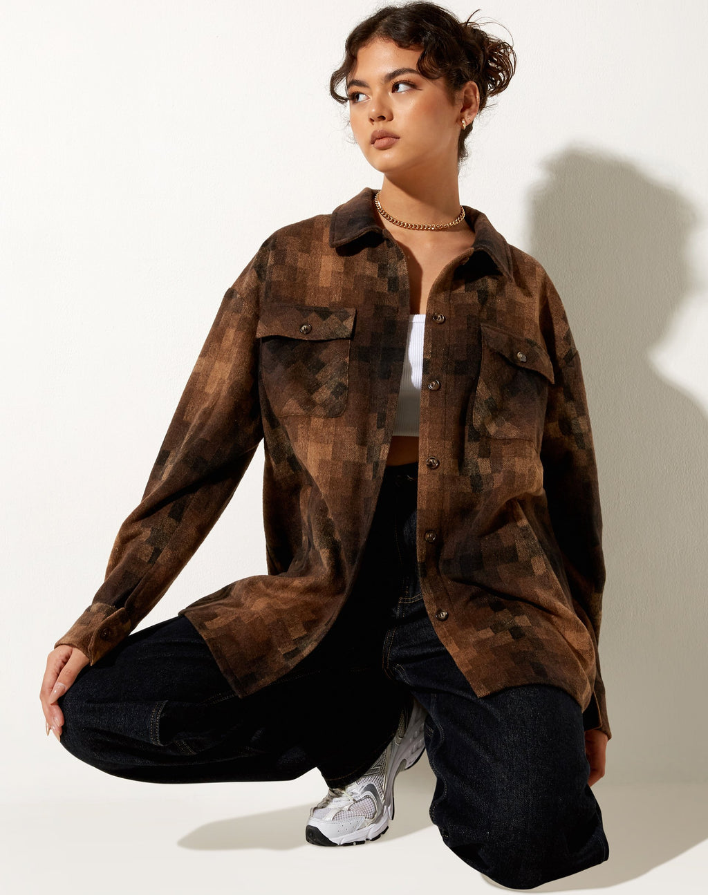 Camicia Medita a quadri marrone