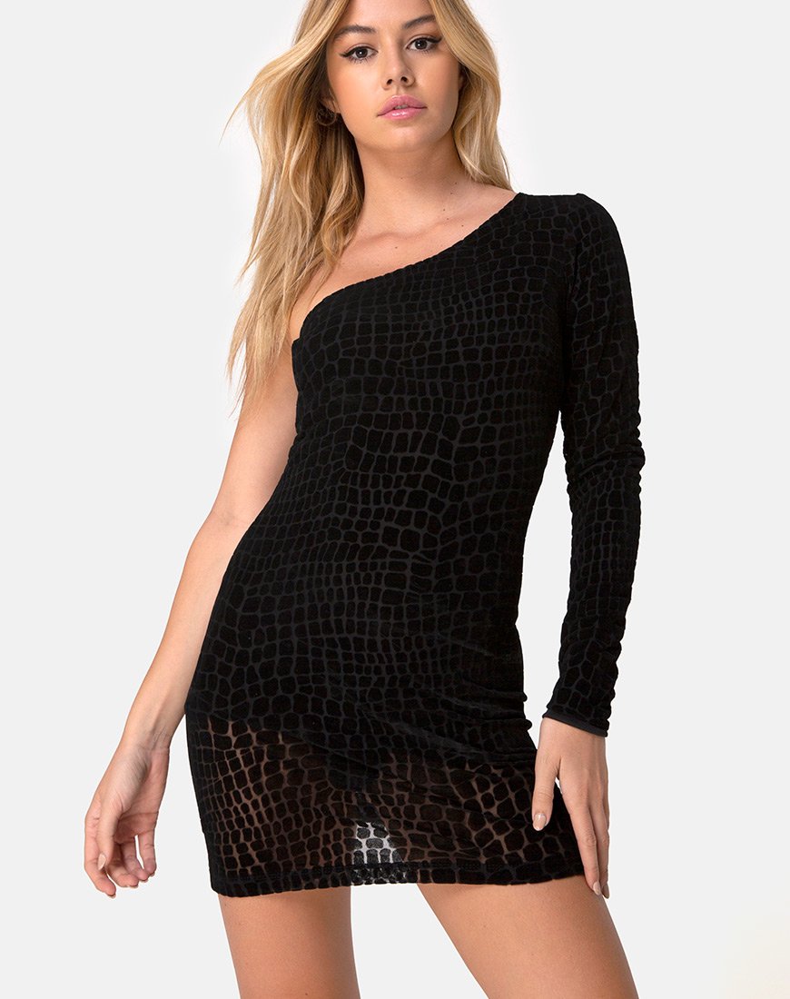 Mega Bodycon Dress in coccodrillo nero