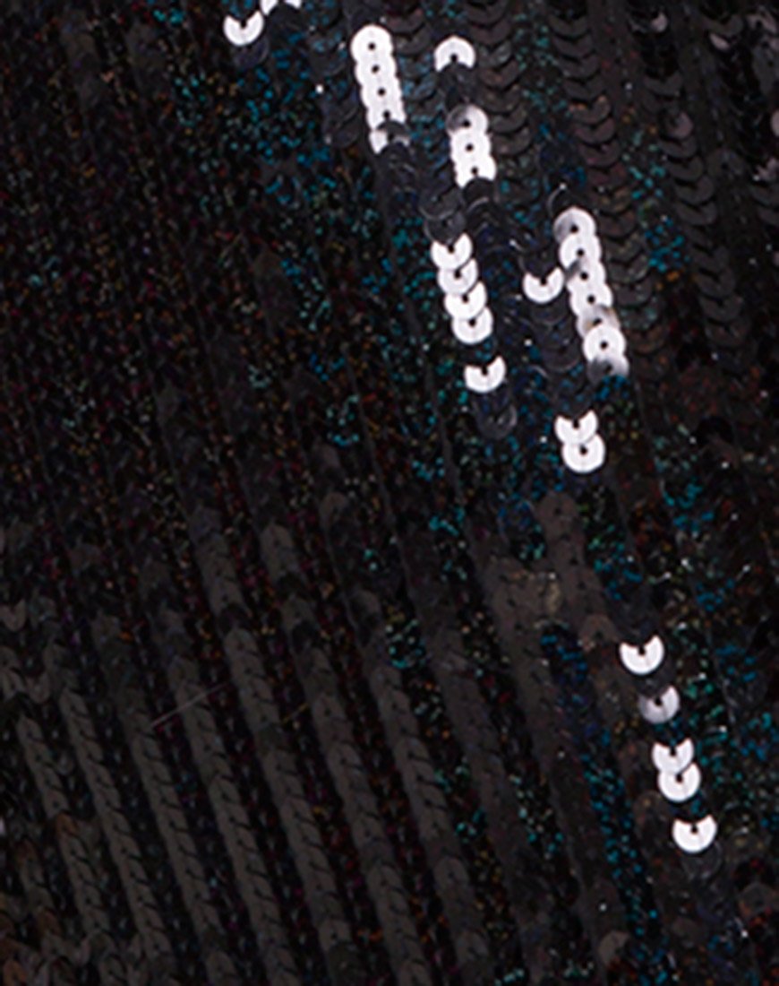 Immagine di Meli Abito e girocollo in paillettes a squame di pesce nero iridescente