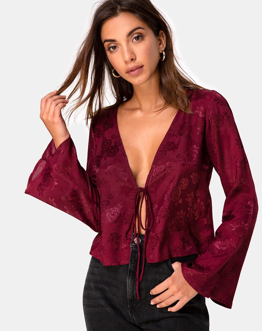 Top Merida in raso rosa bordeaux