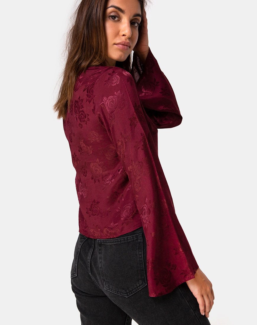 Top Merida in raso rosa bordeaux