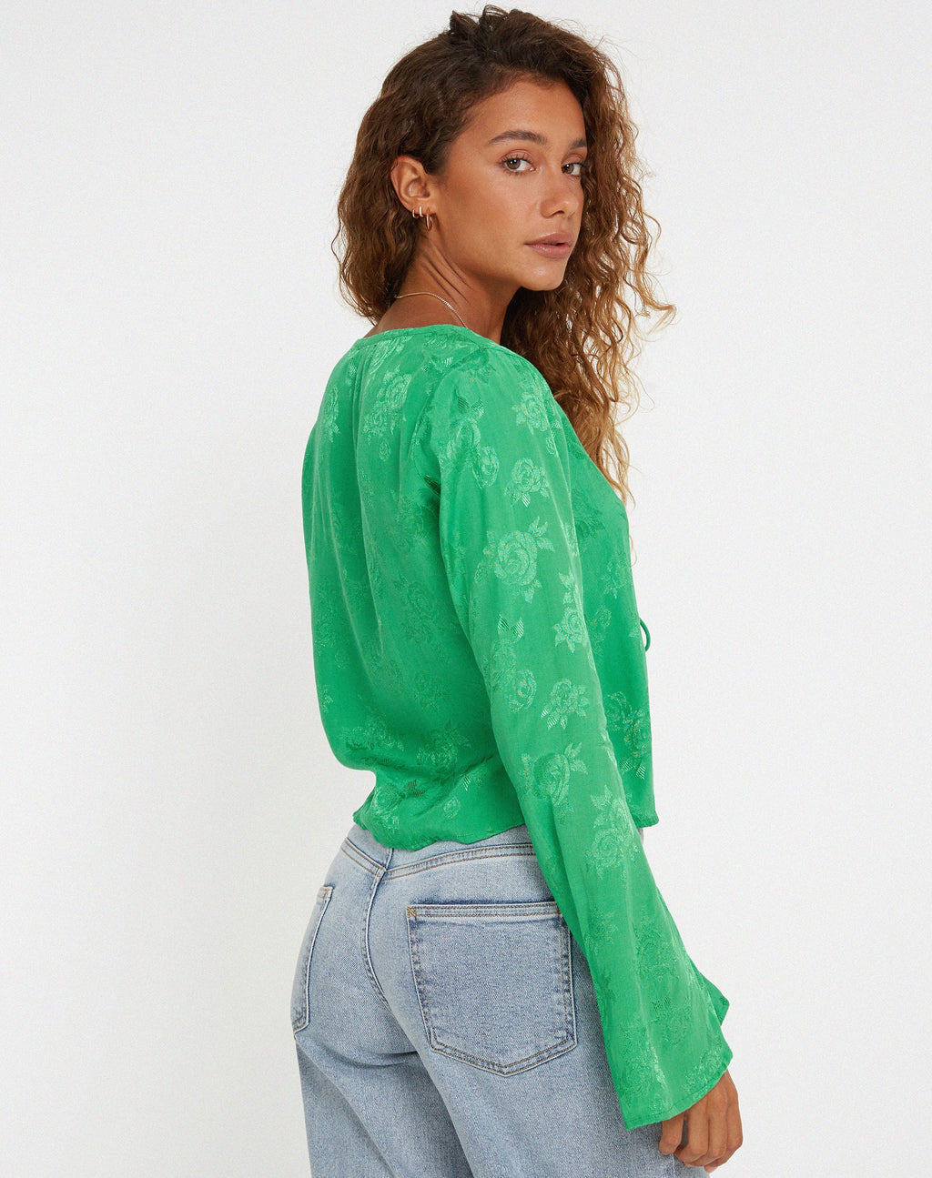 Top Merida in raso rosa verde giada