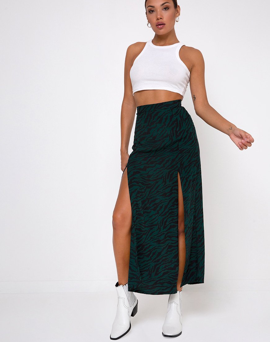 Immagine di Mica Maxi Gonna in 90s Zebra Verde Foresta