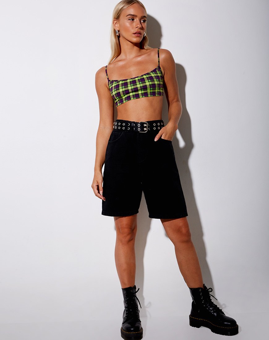 Immagine di Micro Crop Top a quadri verdi e viola