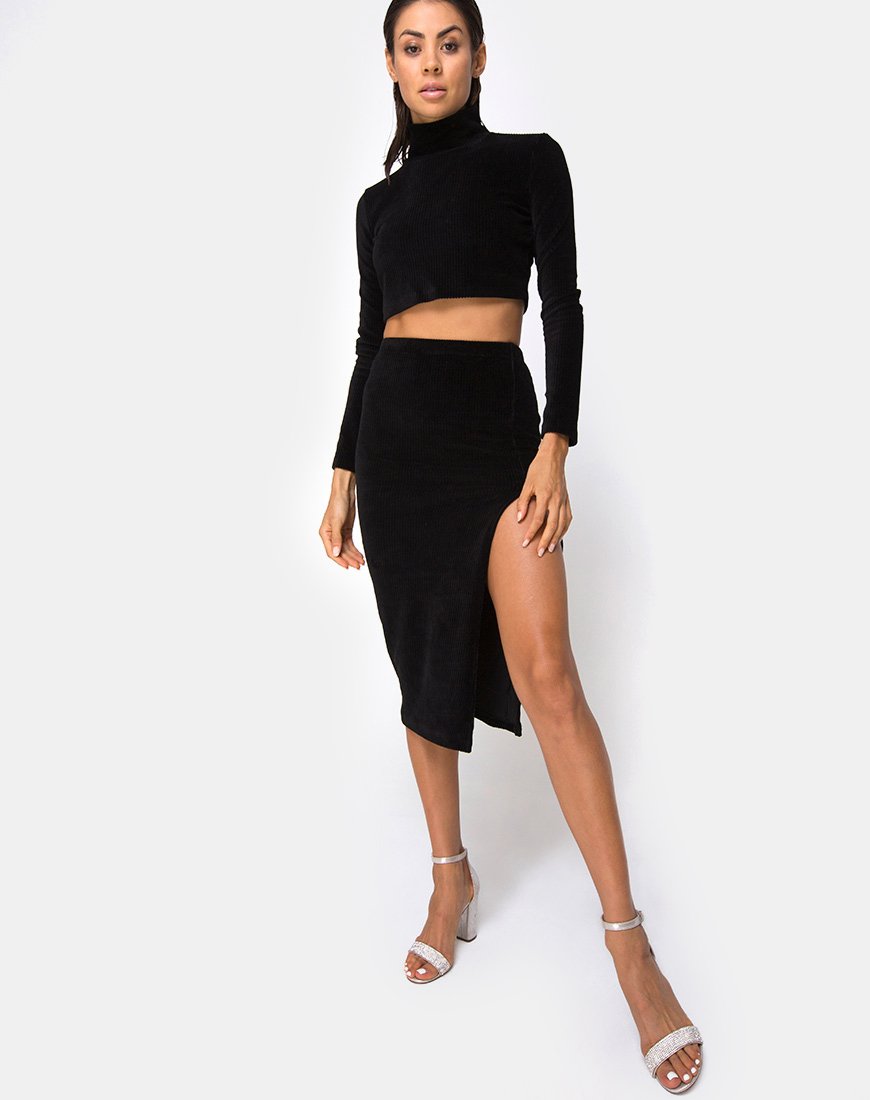 Immagine di Cheri Midi Skirt in Rib Nero