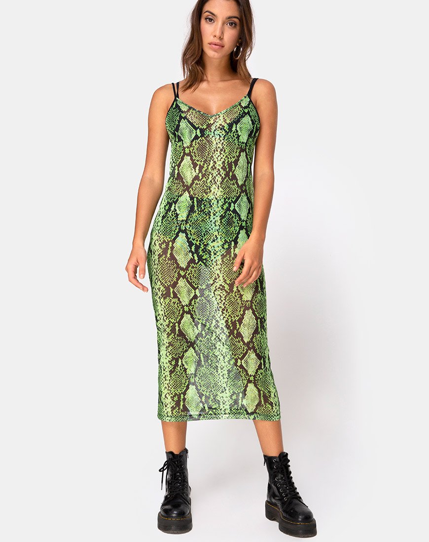 Midnight Midi Dress in maglia serpente Slime Lime