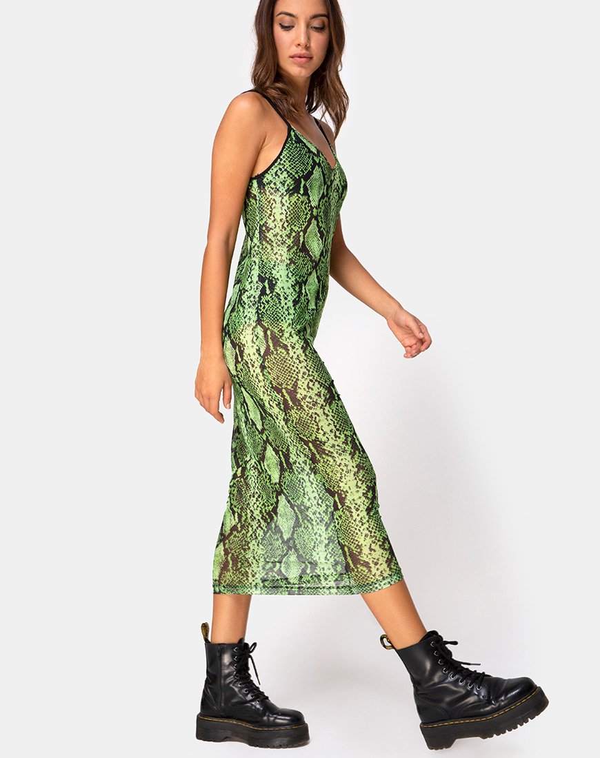 Immagine di Midnight Midi Dress in maglia di serpente di calce