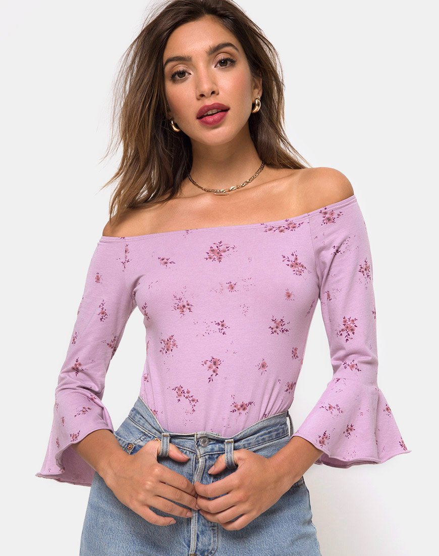 Mingga - Top off the shoulder in Forget Me Not Lilac
