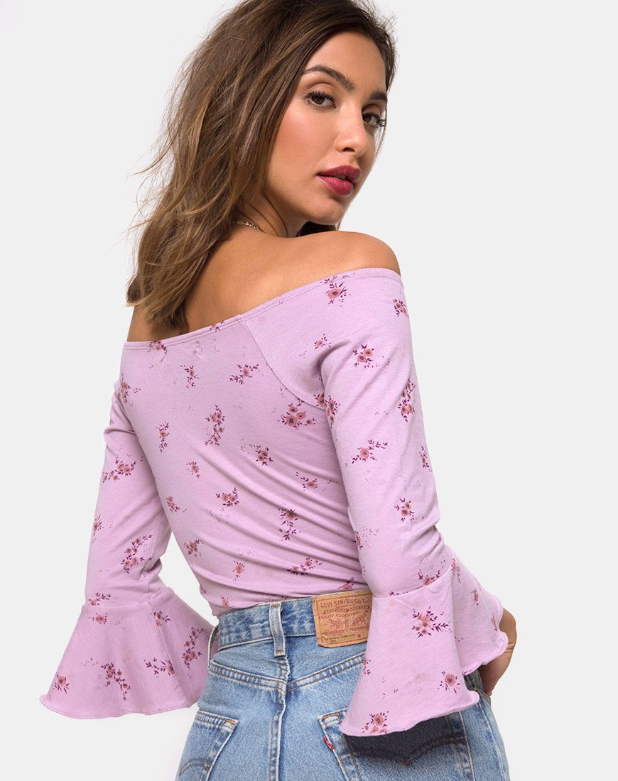Mingga - Top off the shoulder in Forget Me Not Lilac