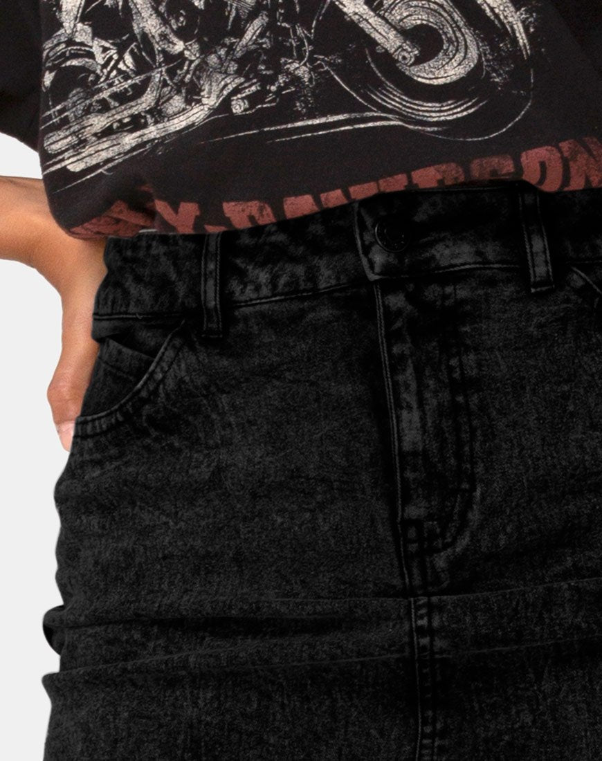 Immagine di Mini Broomy Gonna in Nero Stone Wash