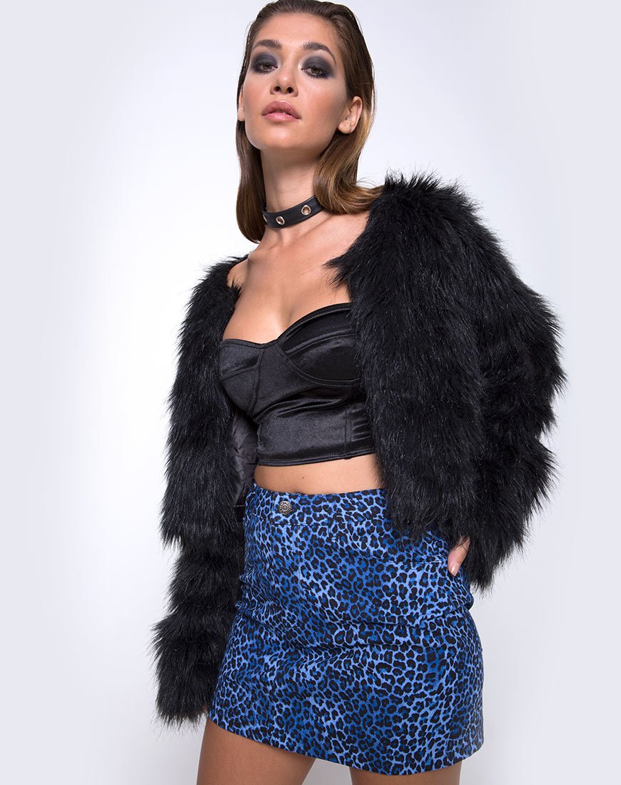 Gonna Mini Broomy in Leopardo Blu Reale
