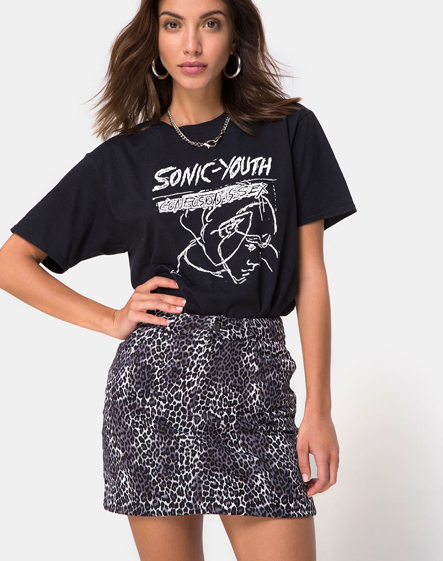 Gonna Broomy in grigio con stampa leopardata Rar