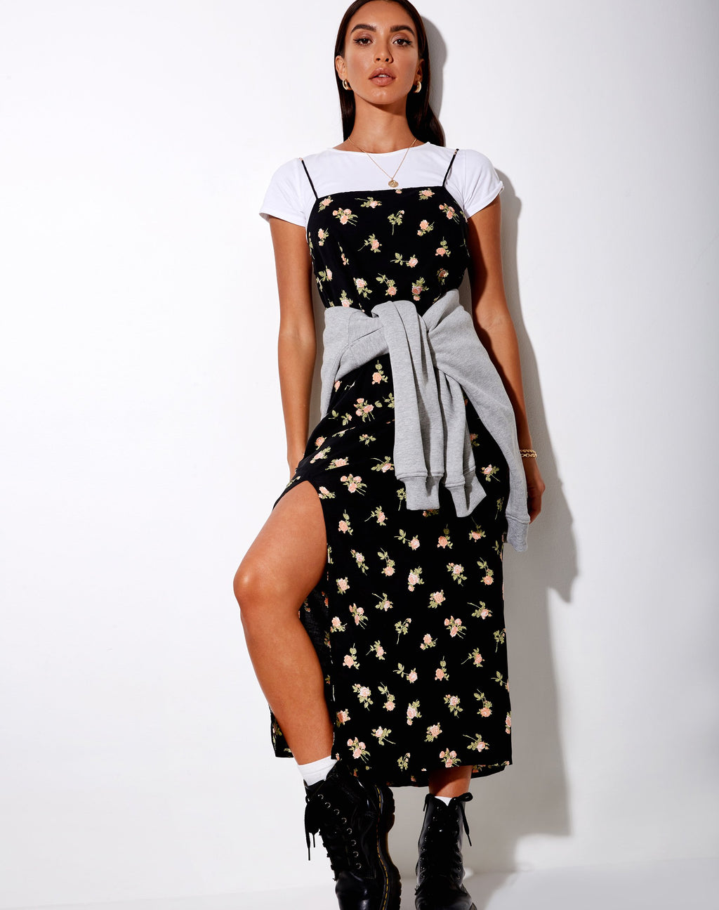 Maxi abito Mirza in Rose Garden nero