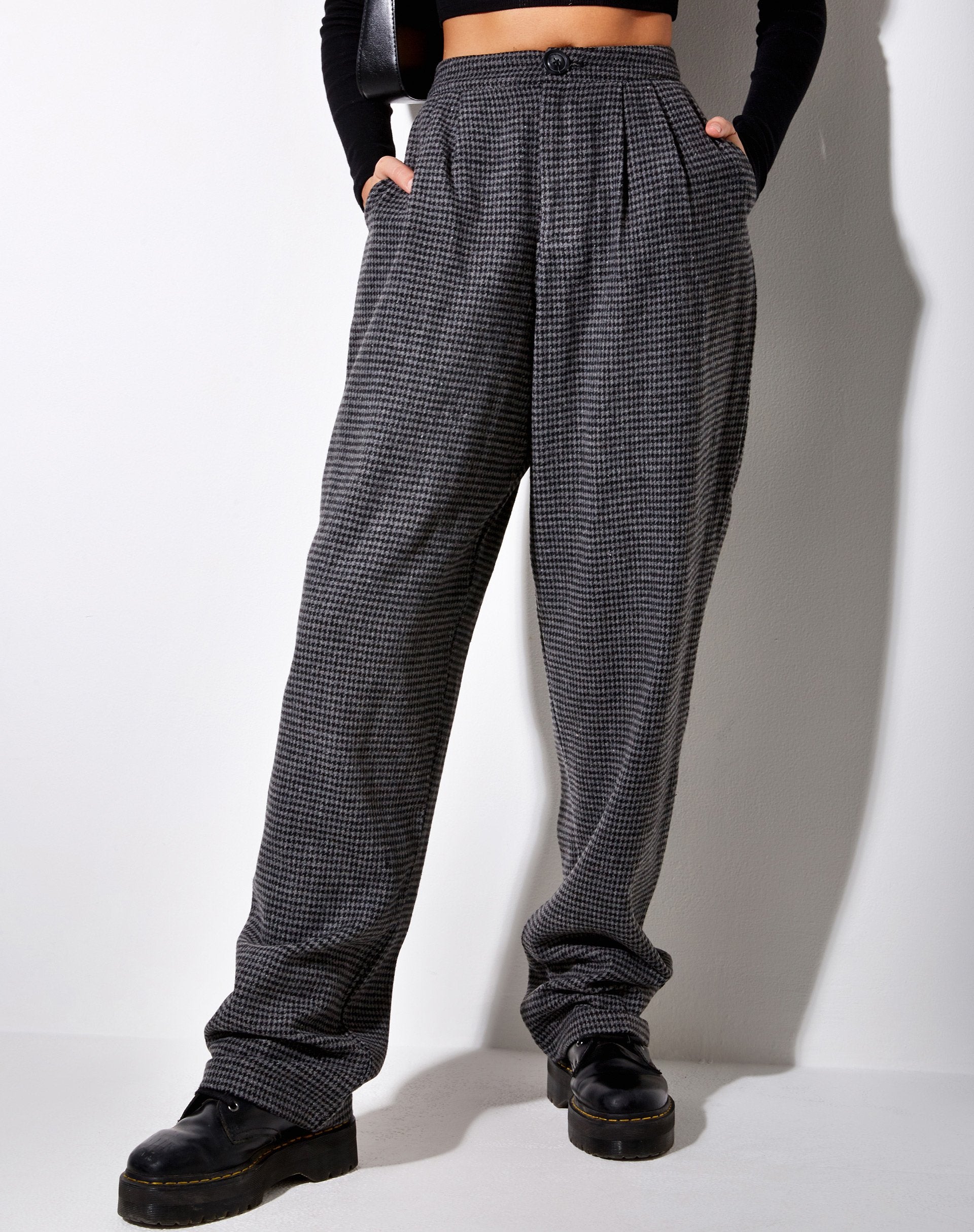 Immagine di Misha Pantalone a gamba larga in pied-de-poule nero e grigio