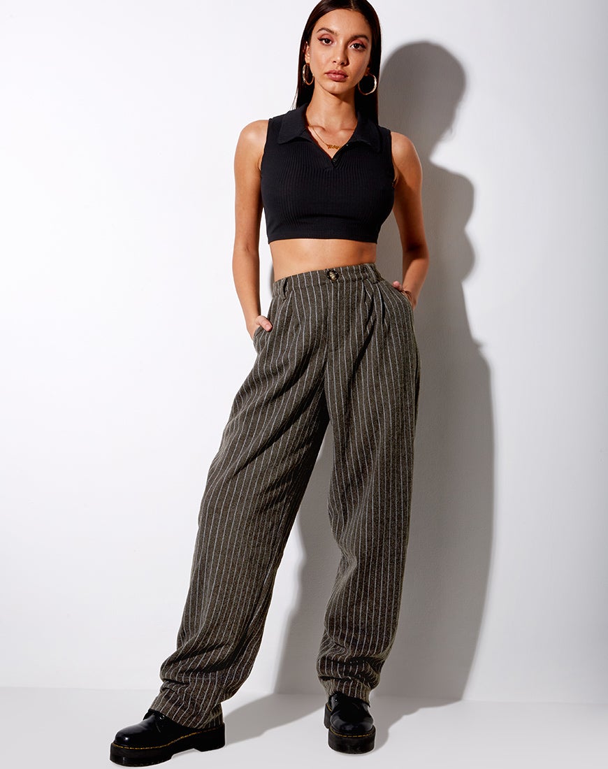 Immagine di Misha Pantalone a gamba larga in gessato Charcoal
