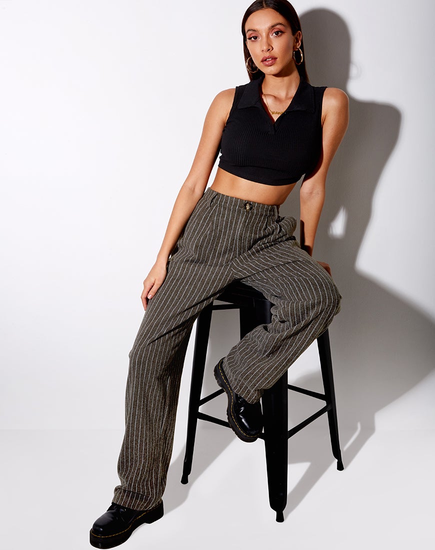 Immagine di Misha Pantalone a gamba larga in gessato Charcoal