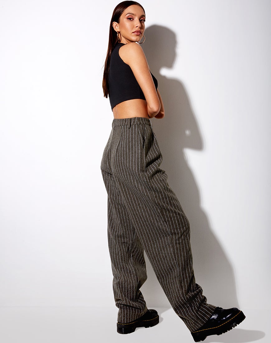 Immagine di Misha Pantalone a gamba larga in gessato Charcoal