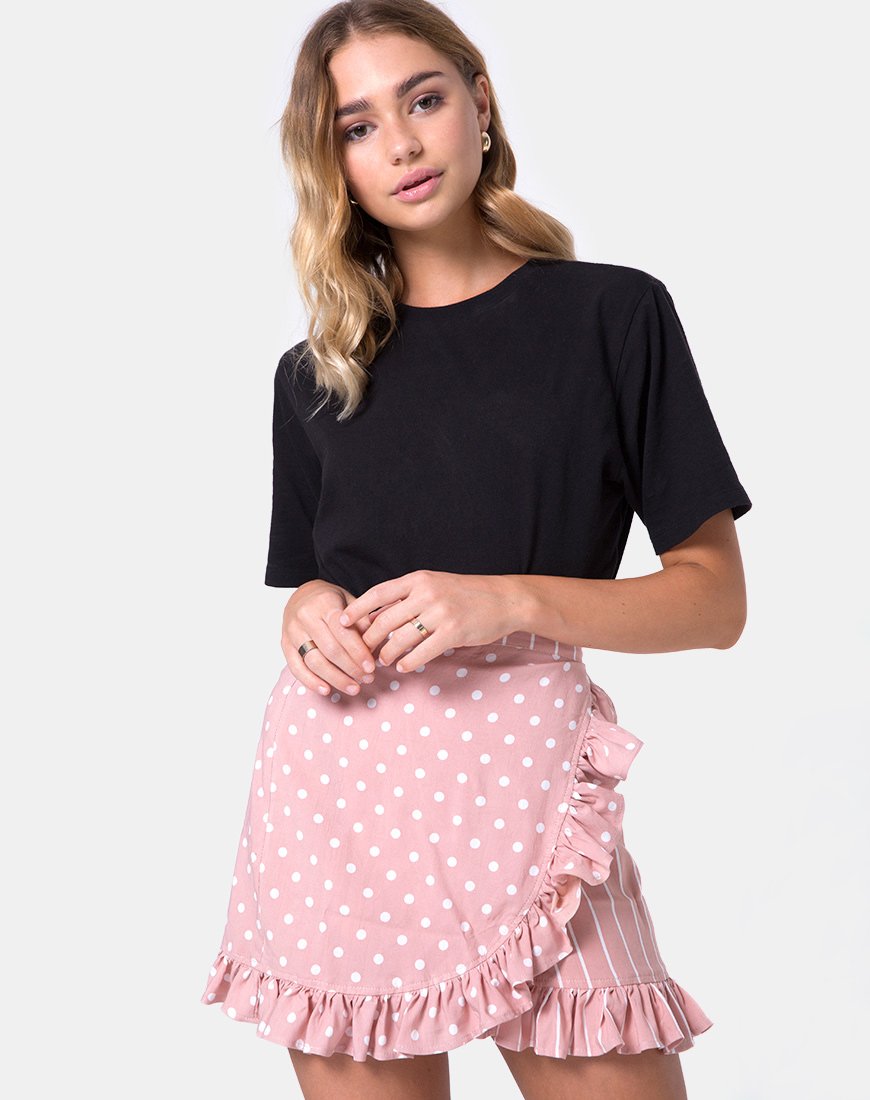 Minigonna Miza a righe maculate rosa e bianche