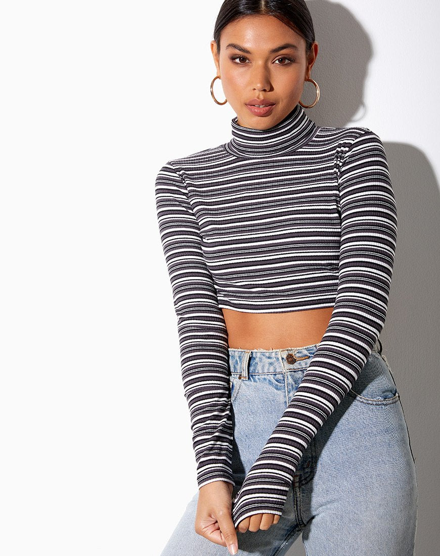 Moeena Crop Top in nero, grigio e bianco