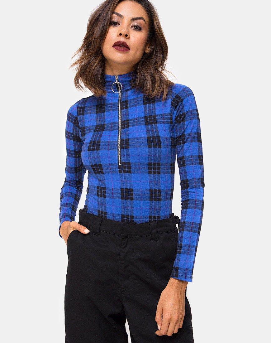 Immagine di Molaka Corpetto a collo alto in tartan blu