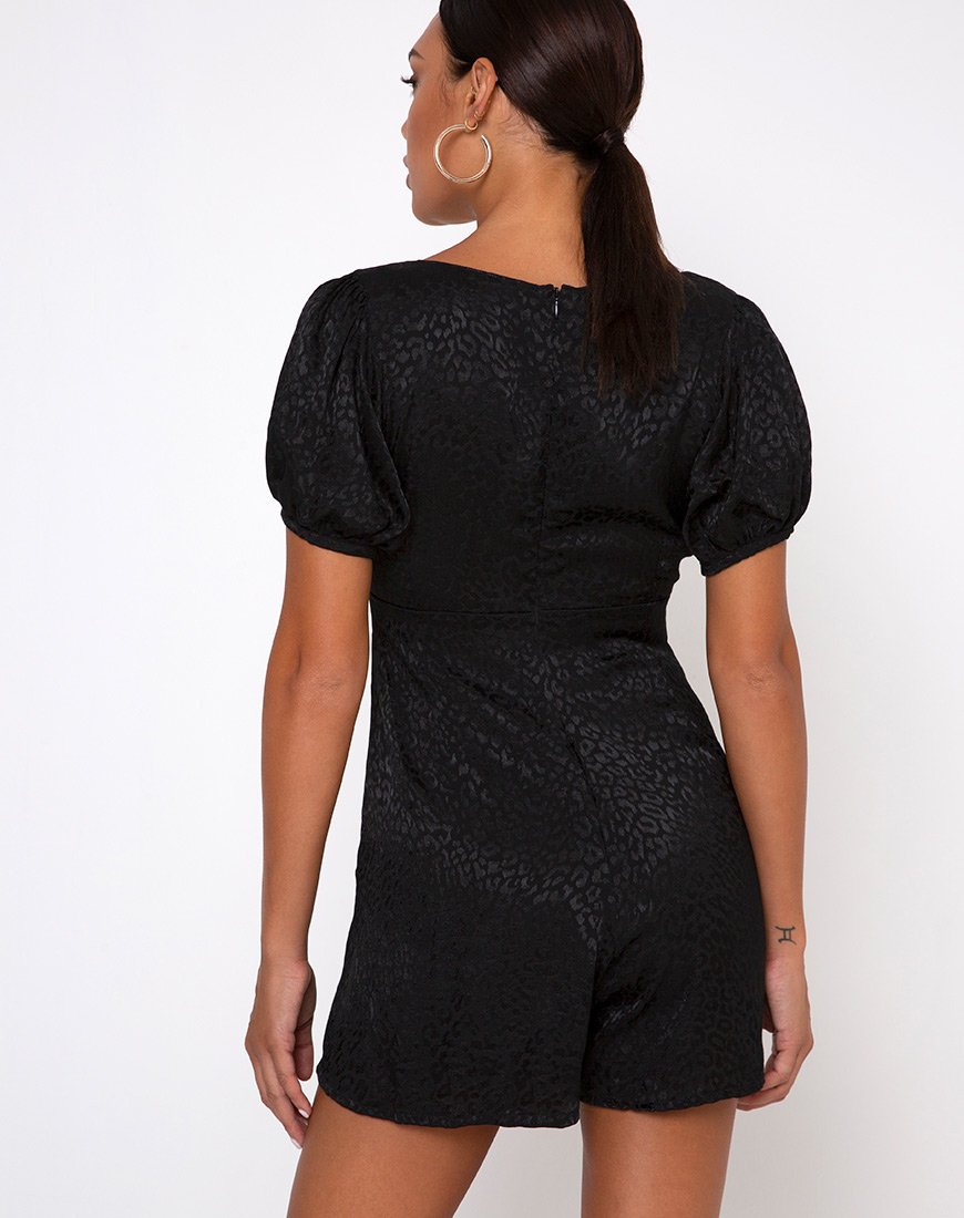 Monali Playsuit in raso ghepardato nero
