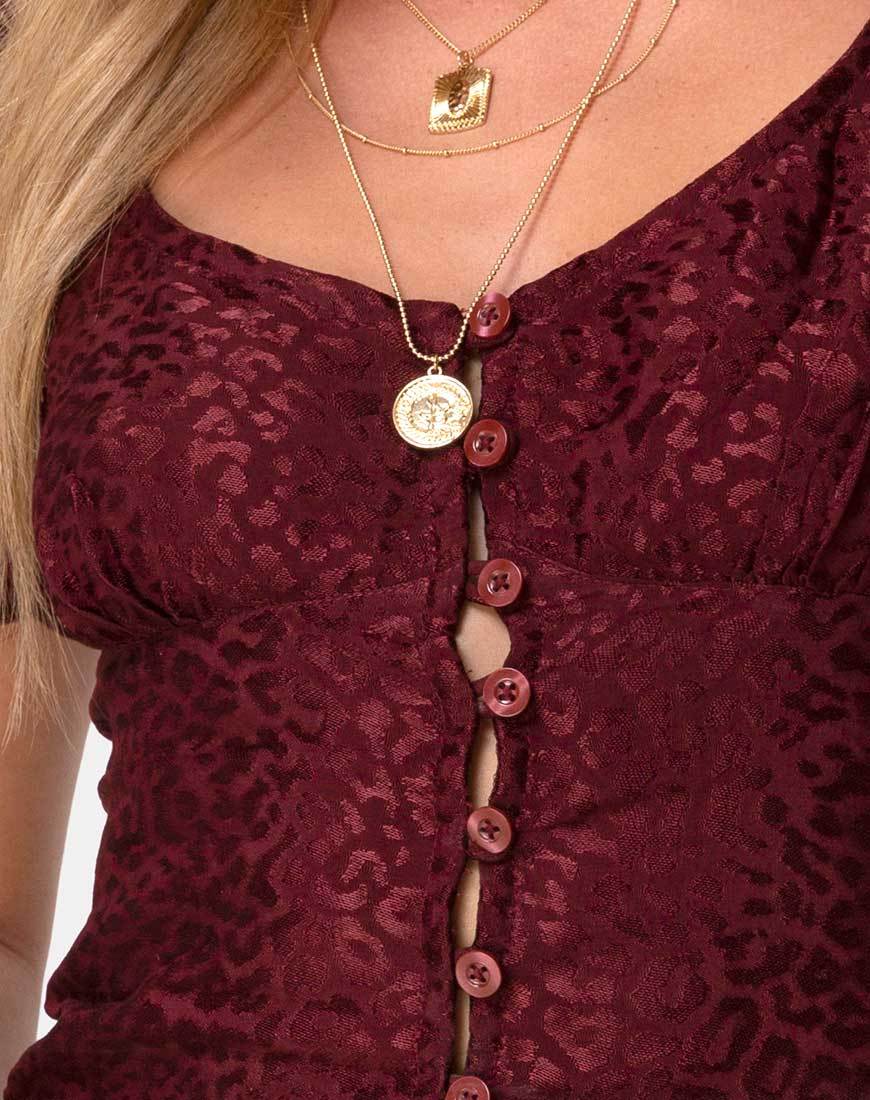 Top Monda in raso ghepardo bordeaux