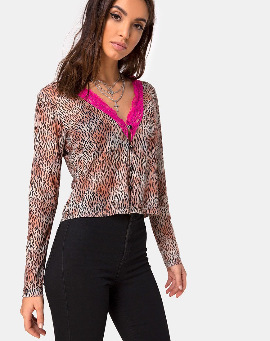 Moqui Top Mini Tiger a rete con pizzo viola