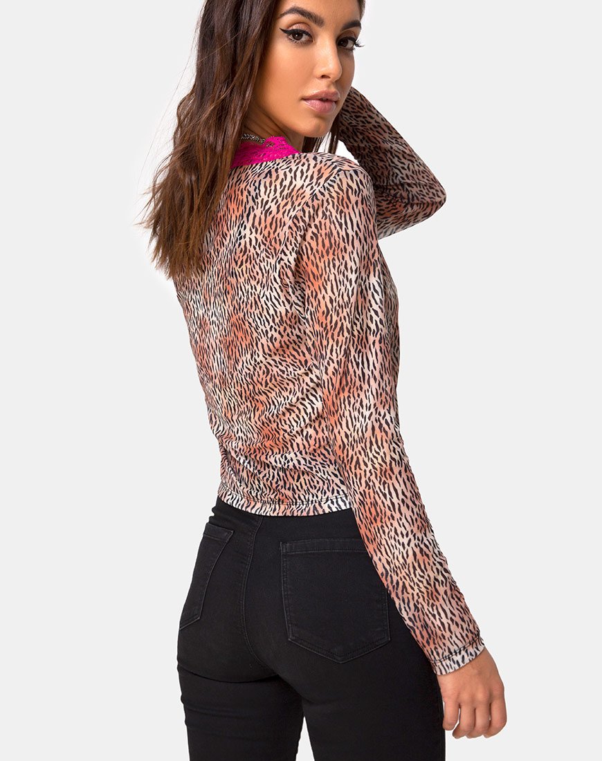Moqui Top Mini Tiger a rete con pizzo viola