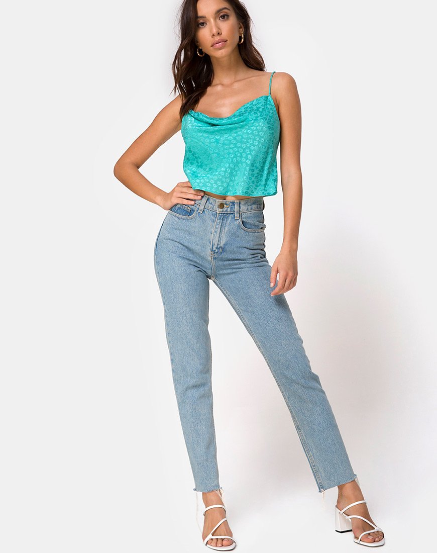 Immagine di Mordes Top in Satin Ditsy Rose Blu