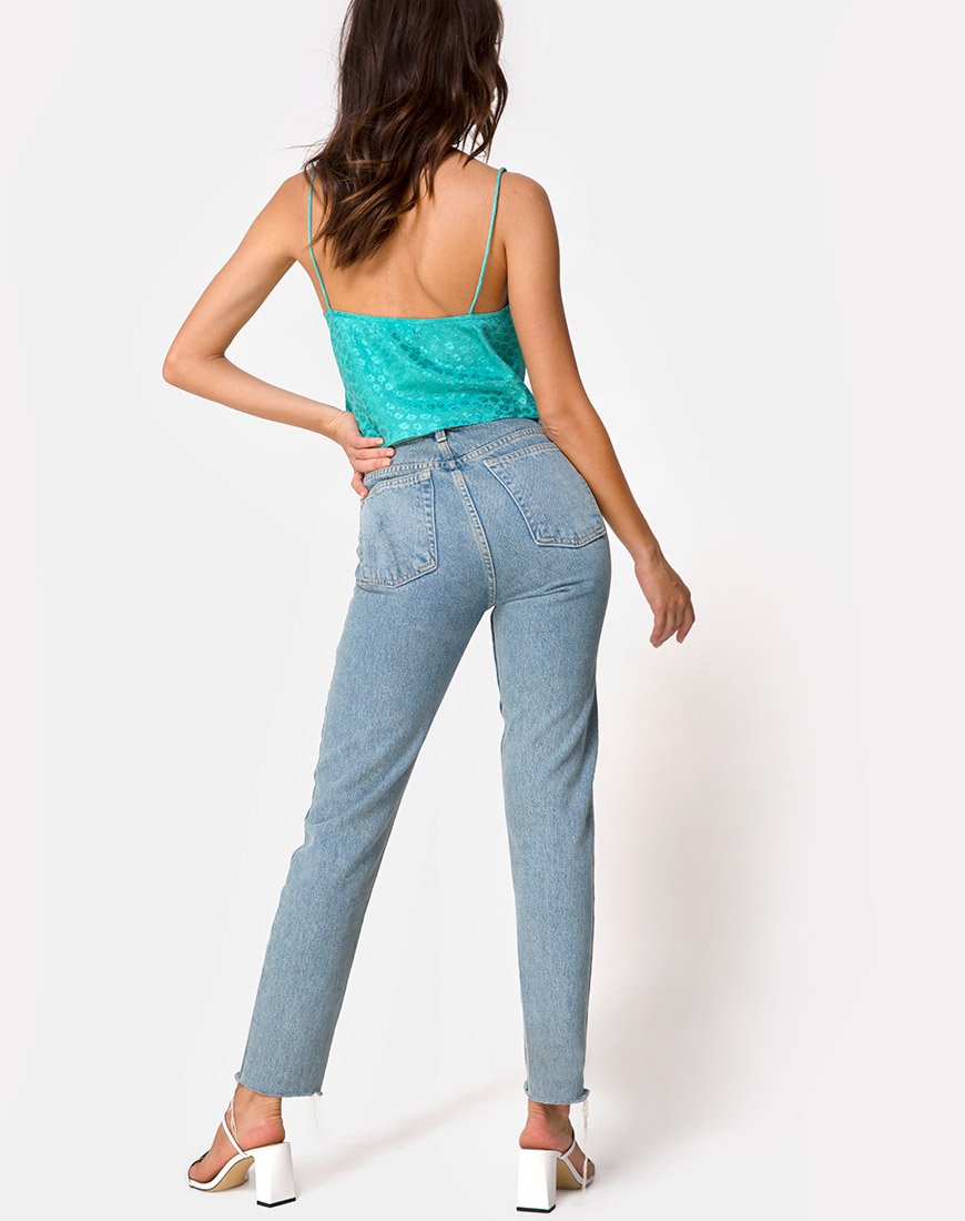 Immagine di Mordes Top in Satin Ditsy Rose Blu