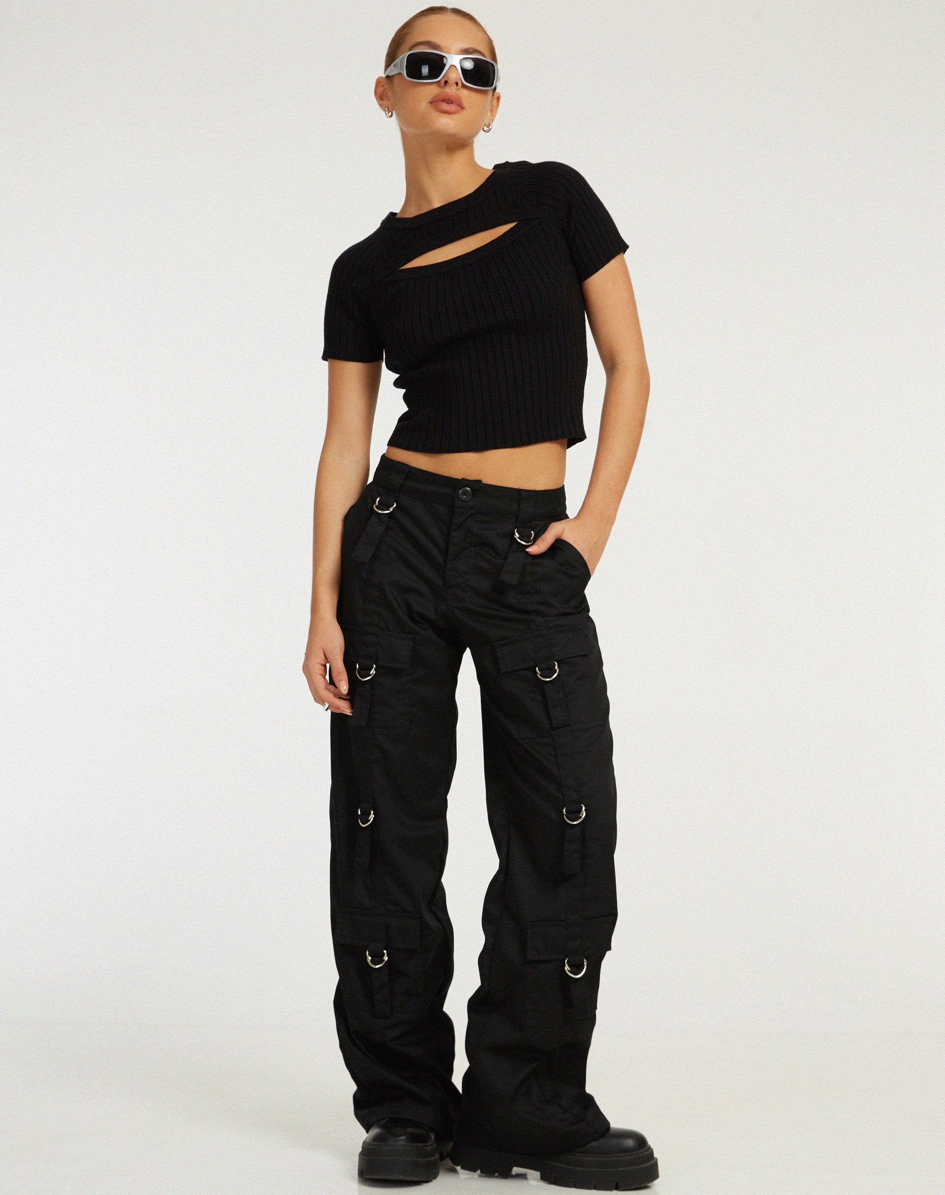 Morsche Cut Out Crop Top in nero