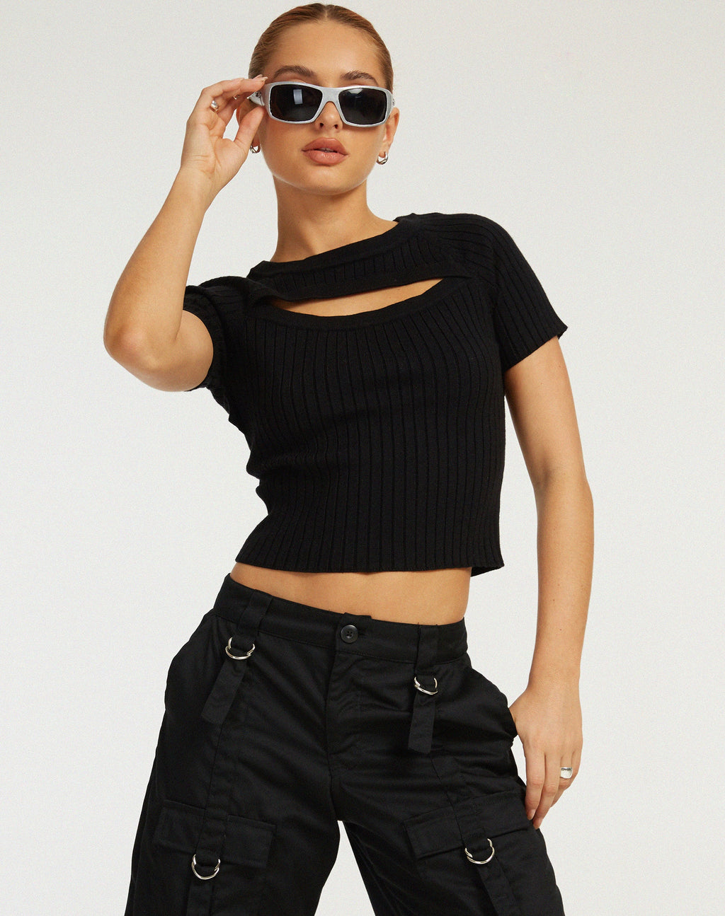Morsche Cut Out Crop Top in nero
