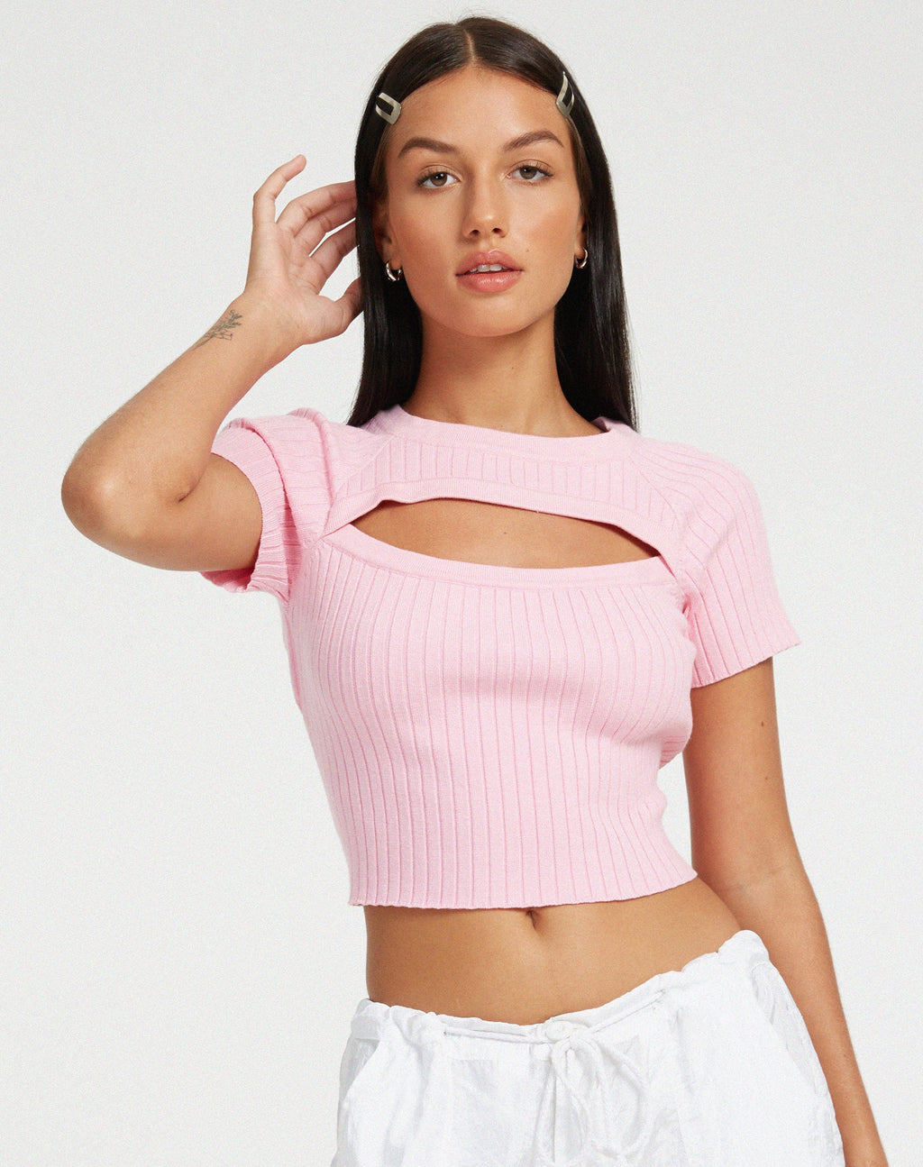Morsche Cut Out Crop - Top in maglia rosa