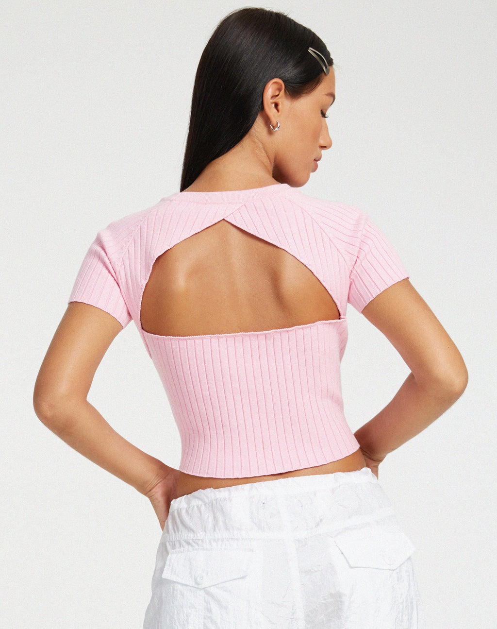 Morsche Cut Out Crop - Top in maglia rosa