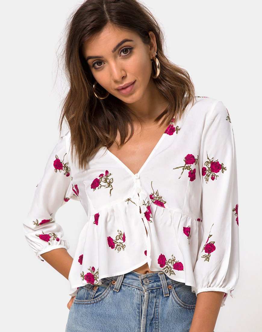 Top Mosca Plunge in Grunge Rose Ivory