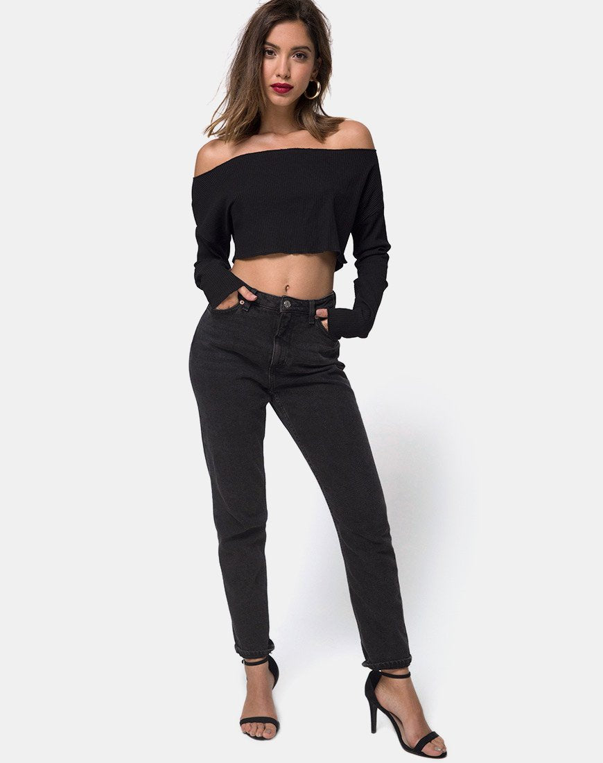 Immagine di Moss Crop Jumper in Black Rib
