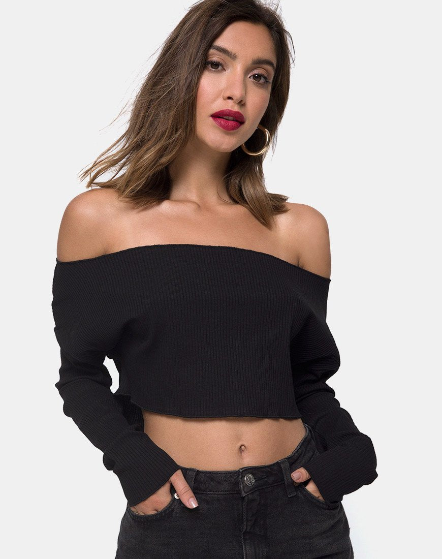 Immagine di Moss Crop Jumper in Black Rib