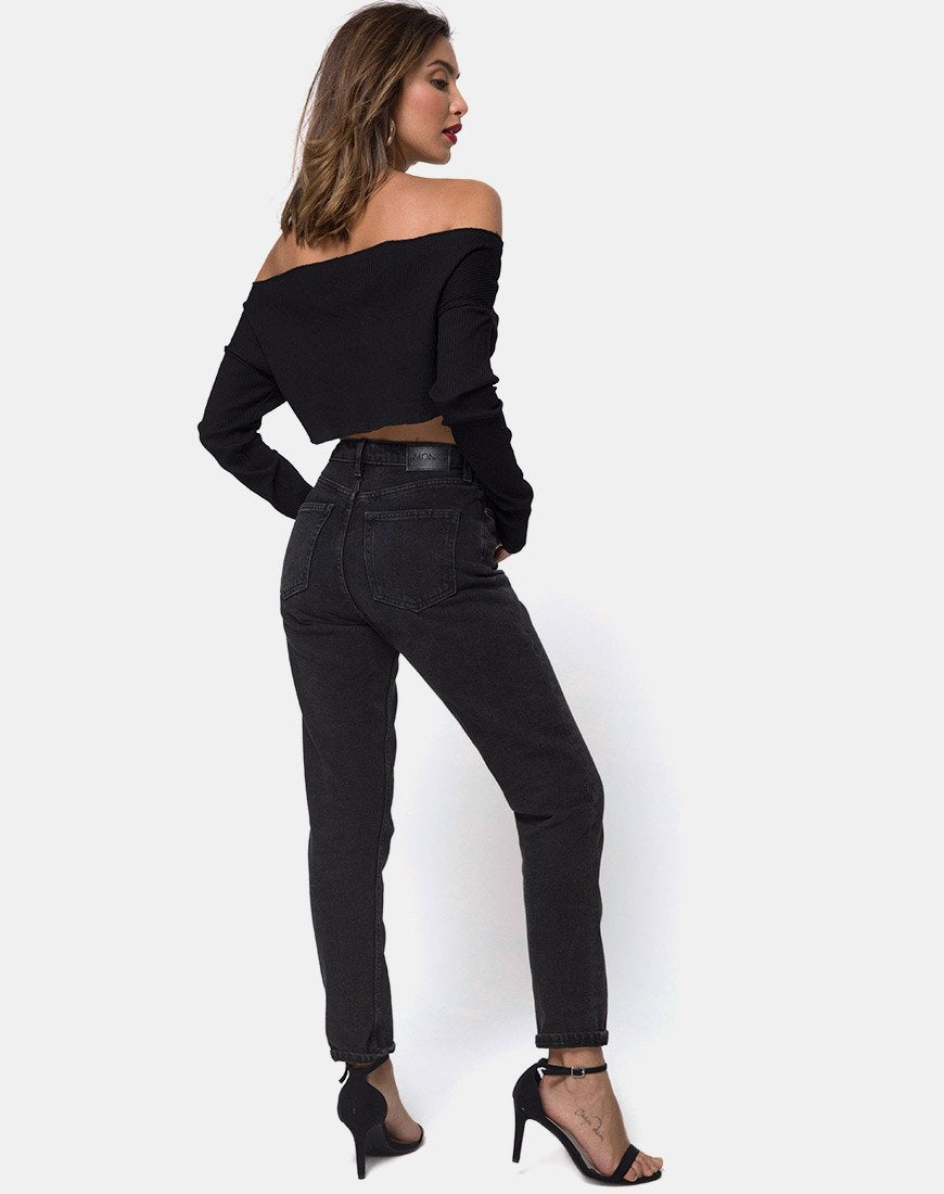 Immagine di Moss Crop Jumper in Black Rib